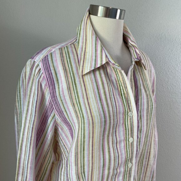 Coldwater Creek Womens Plus 1X Striped Button Up Shirt Linen Blend Long Sleeve - Picture 2 of 11